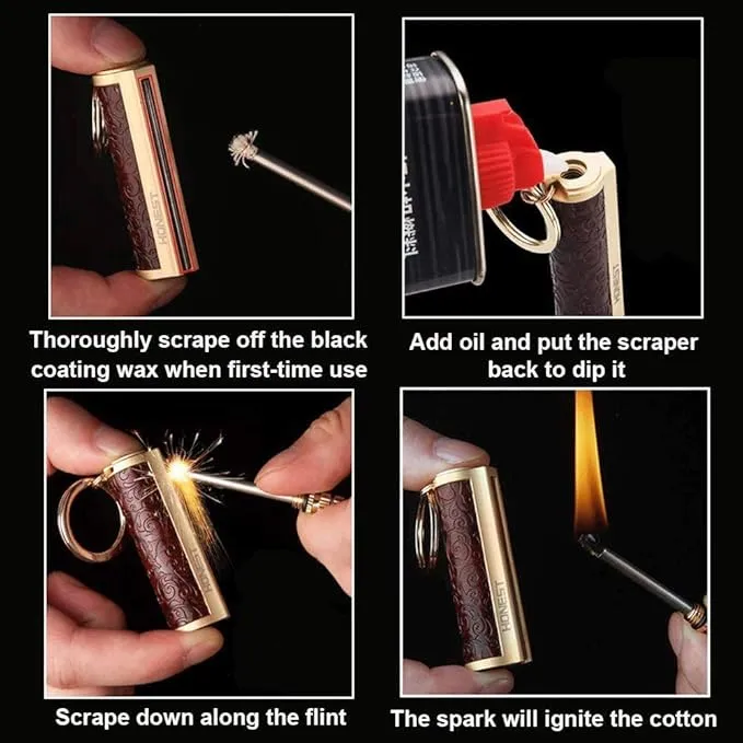 Permanent Match,Keychain Matchstick Fire Starter Immortal Lighter,Flint Match Stick Kerosene Refillable Lighter for Outdoor Camping Survival,Dark red