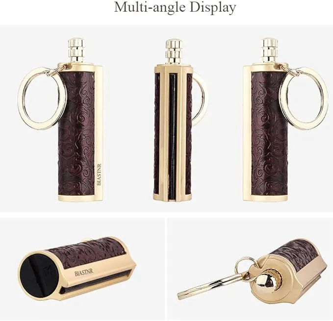 Permanent Match,Keychain Matchstick Fire Starter Immortal Lighter,Flint Match Stick Kerosene Refillable Lighter for Outdoor Camping Survival,Dark red