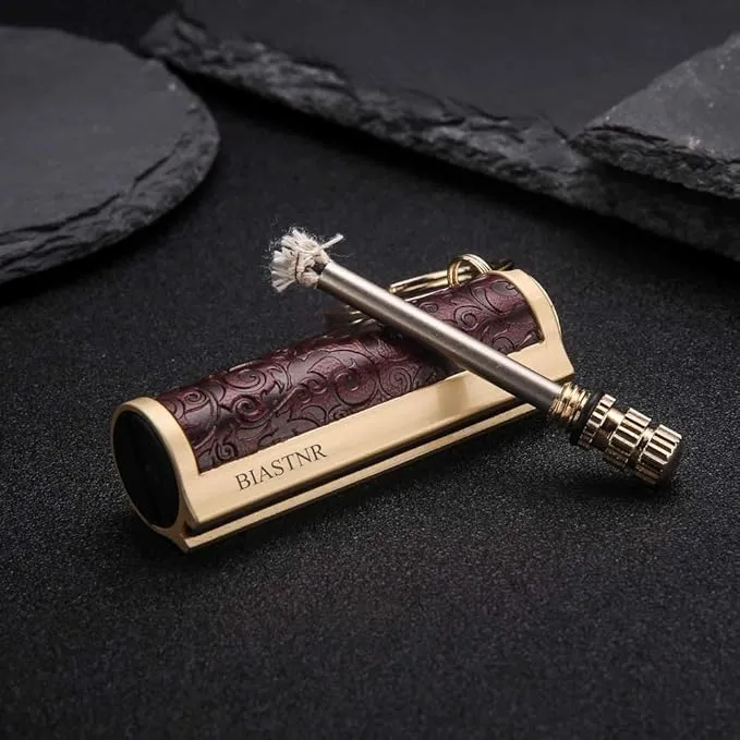 Permanent Match,Keychain Matchstick Fire Starter Immortal Lighter,Flint Match Stick Kerosene Refillable Lighter for Outdoor Camping Survival,Dark red