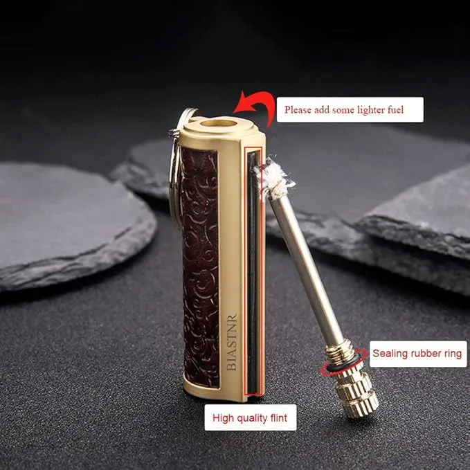 Permanent Match,Keychain Matchstick Fire Starter Immortal Lighter,Flint Match Stick Kerosene Refillable Lighter for Outdoor Camping Survival,Dark red