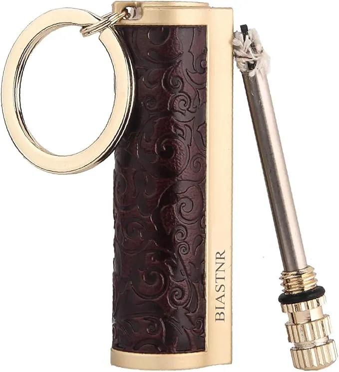Permanent Match,Keychain Matchstick Fire Starter Immortal Lighter,Flint Match Stick Kerosene Refillable Lighter for Outdoor Camping Survival,Dark red