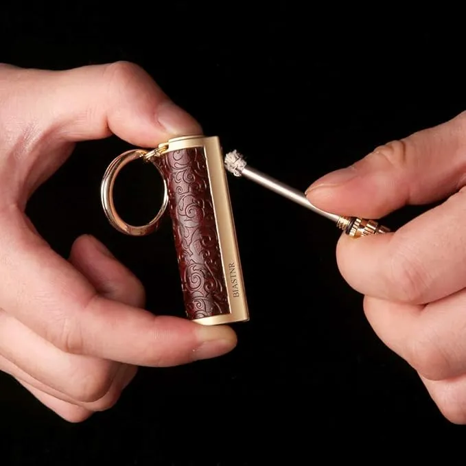 Permanent Match,Keychain Matchstick Fire Starter Immortal Lighter,Flint Match Stick Kerosene Refillable Lighter for Outdoor Camping Survival,Dark red
