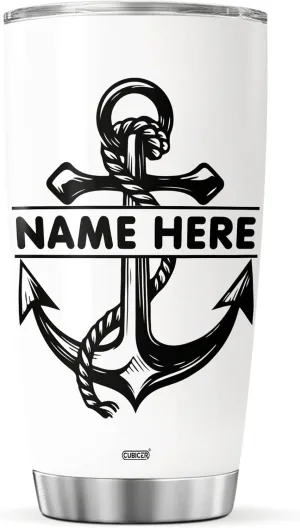 Personalized Coffee Tumblers Customized Name Stainless Steel Mug With Lid Oz Wine Glass Boat Anchor Gifts For Adults Husband Men Travel Insulated Cup Birthday Fathers Day