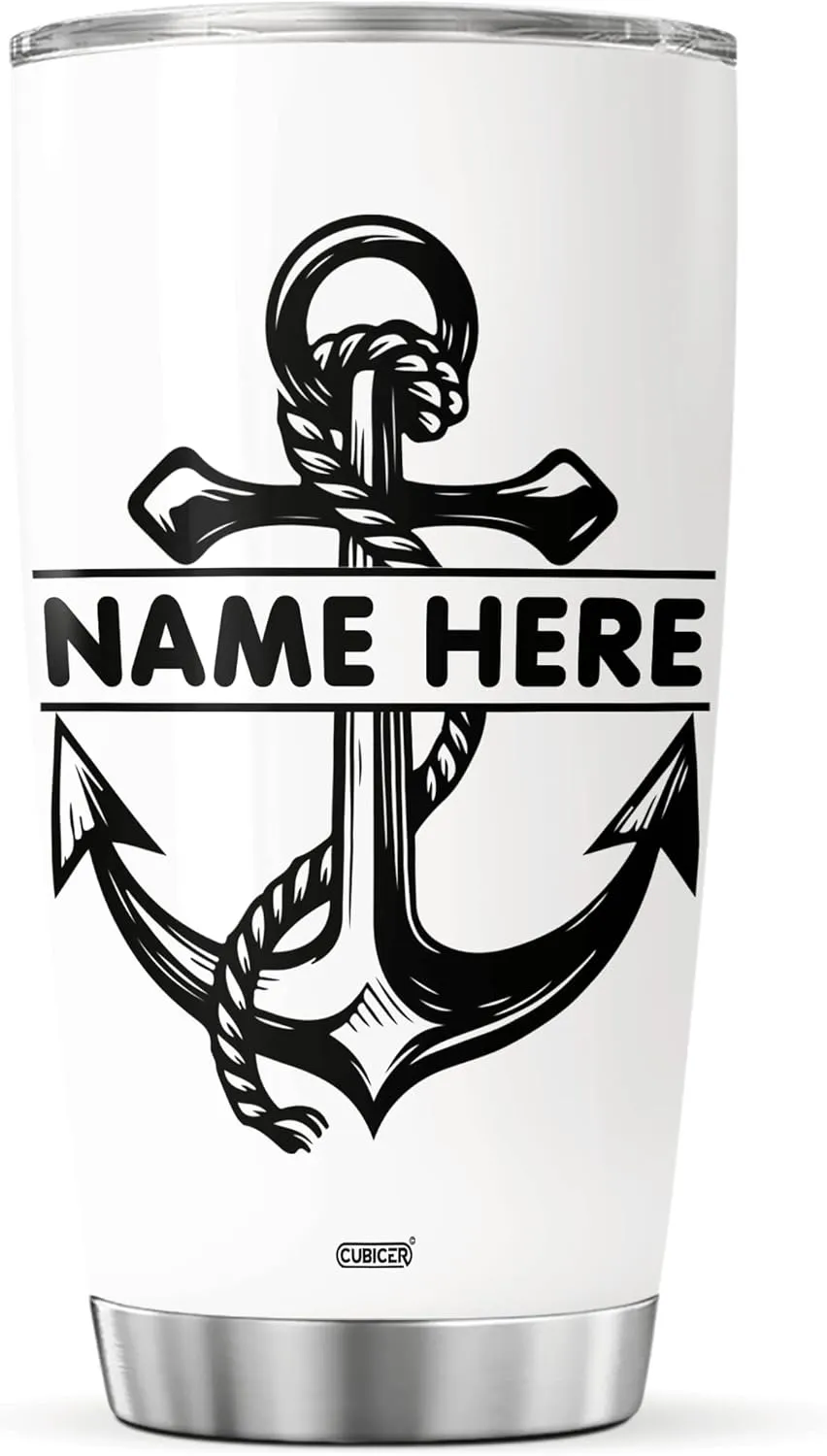 Personalized Coffee Tumblers Customized Name Stainless Steel Mug With Lid Oz Wine Glass Boat Anchor Gifts For Adults Husband Men Travel Insulated Cup Birthday Fathers Day