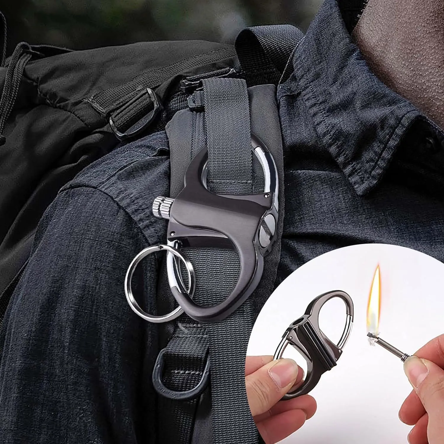 Pickelect Keychain, Keychain Lighter, Metal Match Mini, Reusable Fire Starter Mechanical Match, Multifunctional Adventure Lighter, Outdoor Emergency Light Equipment (1*Gold 1*Black 1*Sliver)