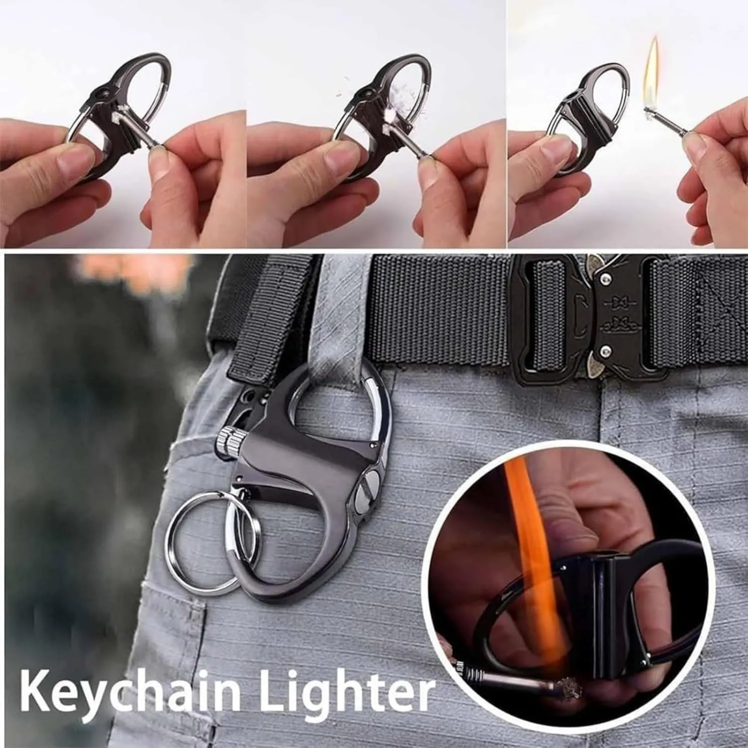 Pickelect Keychain, Keychain Lighter, Metal Match Mini, Reusable Fire Starter Mechanical Match, Multifunctional Adventure Lighter, Outdoor Emergency Light Equipment (1*Gold 1*Black 1*Sliver)