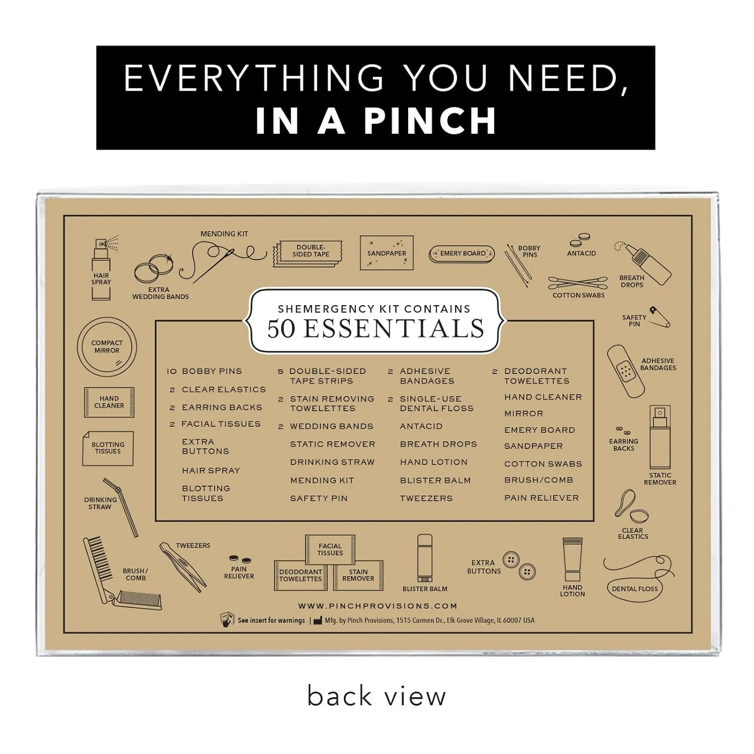 Pinch Provisions Brides Shemergency Kit, 50 Must-Have Emergency Essential Items for The Wedding Day, Chic Mid-Size Multi-Functional Pouch, Perfect Survival Kit for Wedding Party (Pink Diamond)