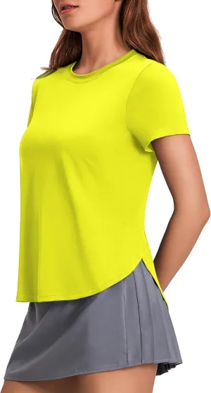 PINSPARK Workout Tops for Women UPF 50  Yoga Shirts Short Sleeve Athletic Tops with Side Slits Running Gym Tee Top Loose Fit