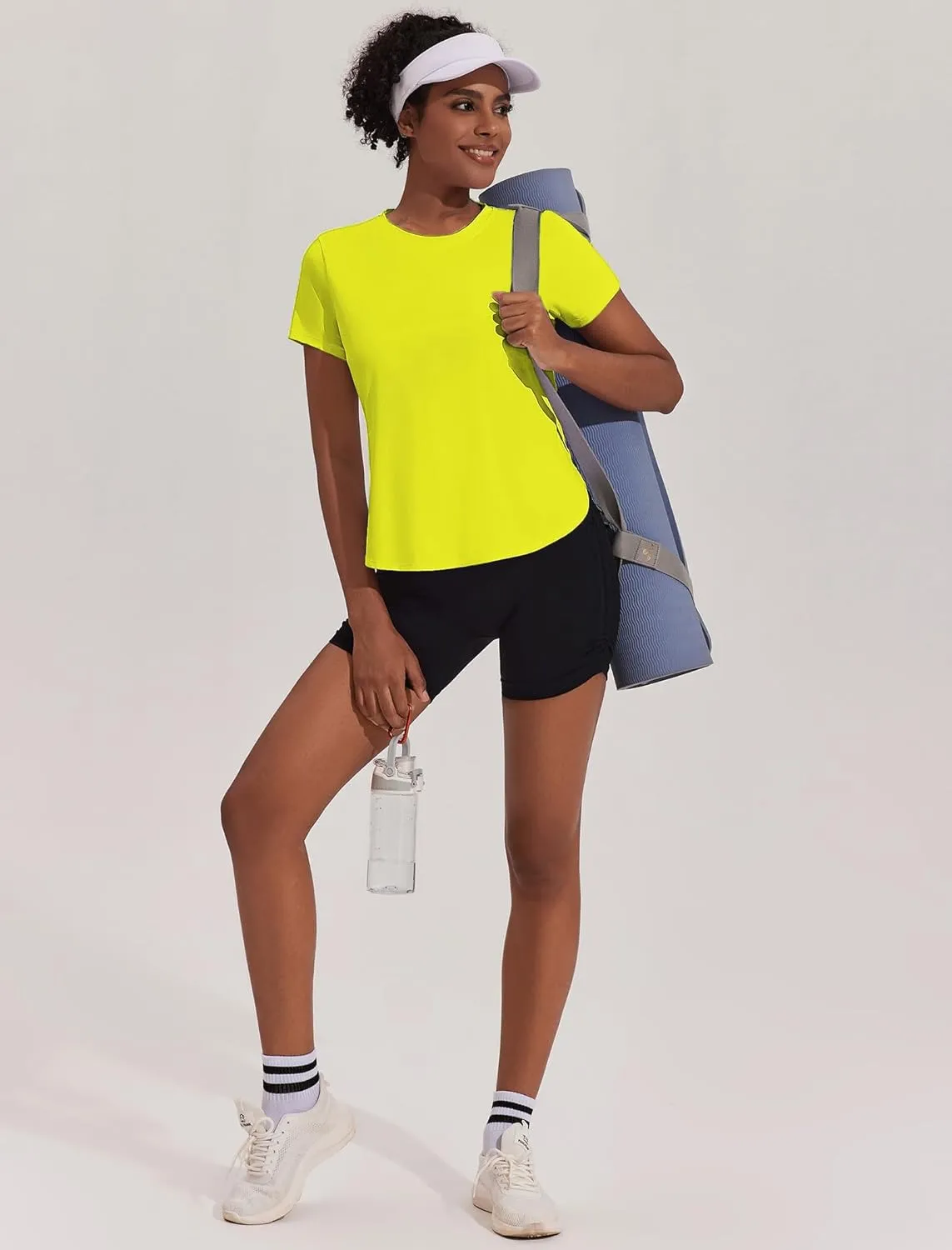 PINSPARK Workout Tops for Women UPF 50  Yoga Shirts Short Sleeve Athletic Tops with Side Slits Running Gym Tee Top Loose Fit
