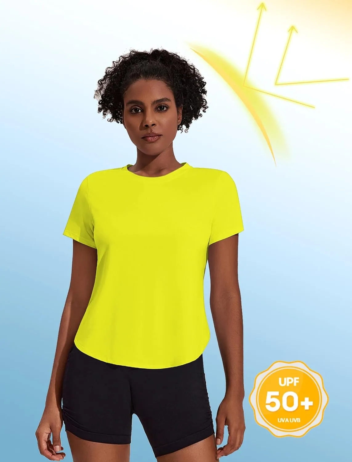 PINSPARK Workout Tops for Women UPF 50  Yoga Shirts Short Sleeve Athletic Tops with Side Slits Running Gym Tee Top Loose Fit