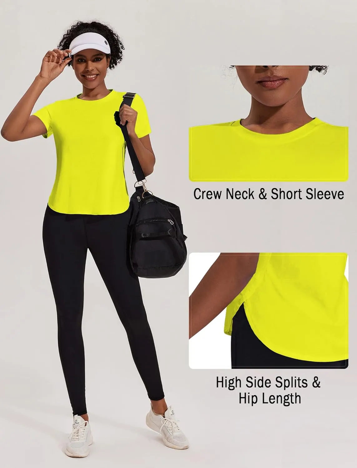 PINSPARK Workout Tops for Women UPF 50  Yoga Shirts Short Sleeve Athletic Tops with Side Slits Running Gym Tee Top Loose Fit
