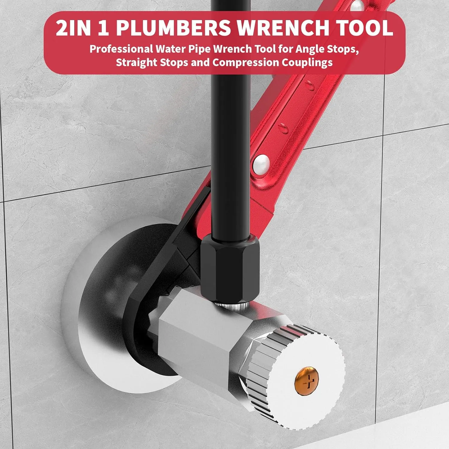 Plumbing Tools, Angle Stop Wrench Angle-On Wrench kit, plumbers wrench Angle Stop Removal Tool for professional plumber Installing New Compression Angle Stop and Removing Compression Ring
