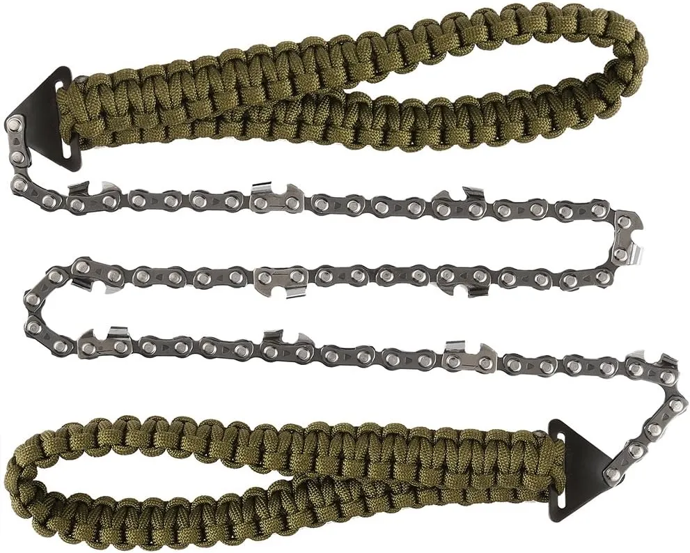 Pocket Chainsaw with Paracord Handle 24 Inches 11 Teeth Folding Chain Hand Saw Fast Wood & Tree Cutting Emergency Survival Gear Best for Camping Backpacking Hiking Hunting
