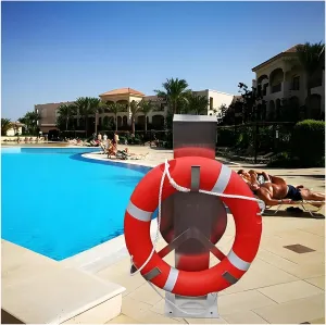 Pool Lifebuoy Fixed Storage Bracket, Stainless Steel Lifebuoy Rack Weatherproof & UV-Resistant & Rust-Proof, 40in High Life Buoy Hanger with 15.7in Rope Storage Disc(2 Pieces)