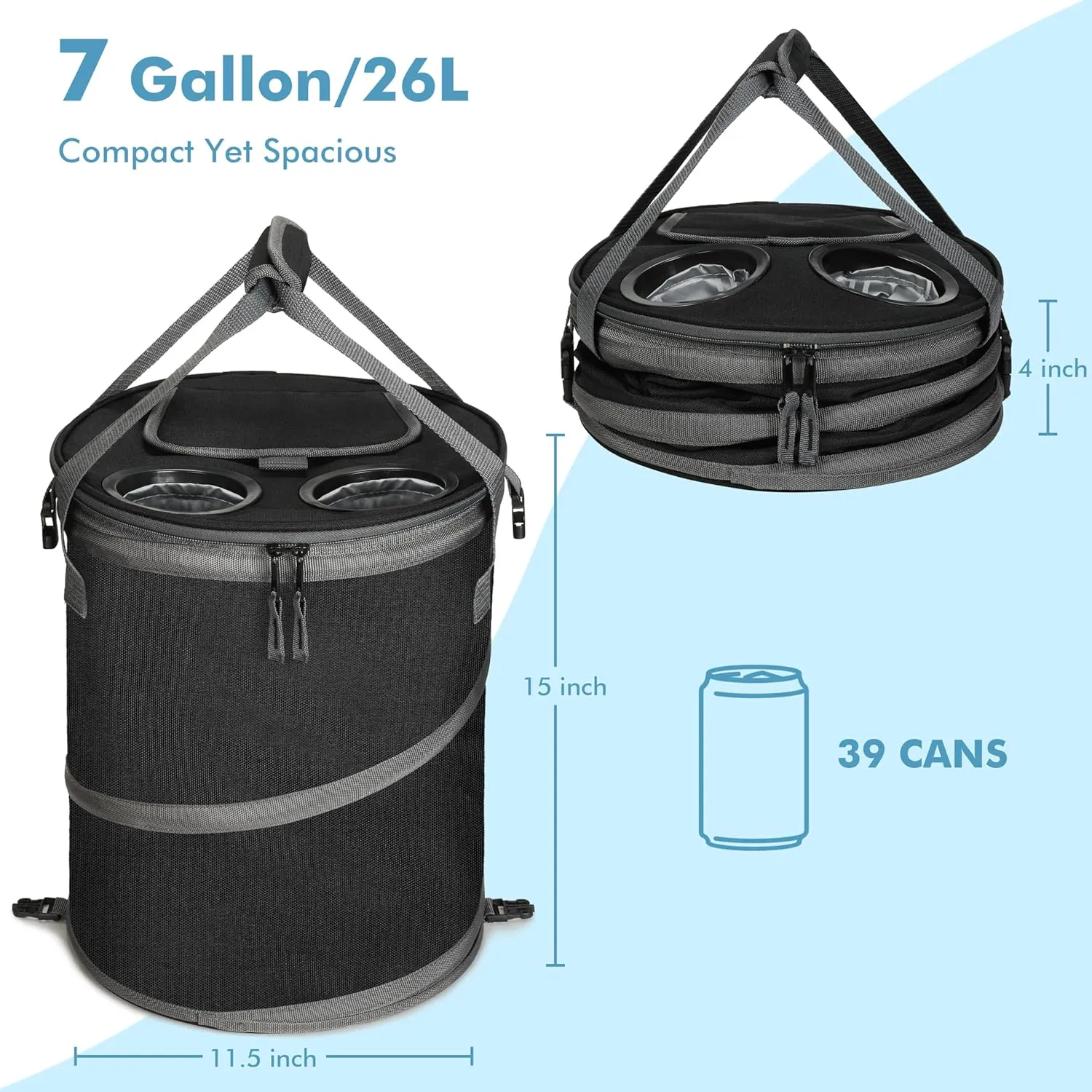 Pop-Up Collapsible Cooler Bag & Ice Chest - Insulated, Lightweight with Waterproof Interior & Built-in Cup Holder | Leak-Proof Portable Cooler for Camping, Beach, Picnics, Travel