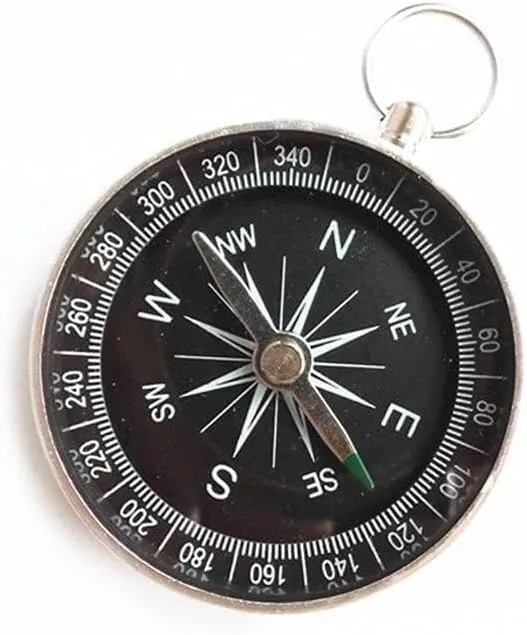 Portable Aluminum Lightweight Emergency Compass with Keychain, Fluorescent Outdoor Survival Navigation Tool