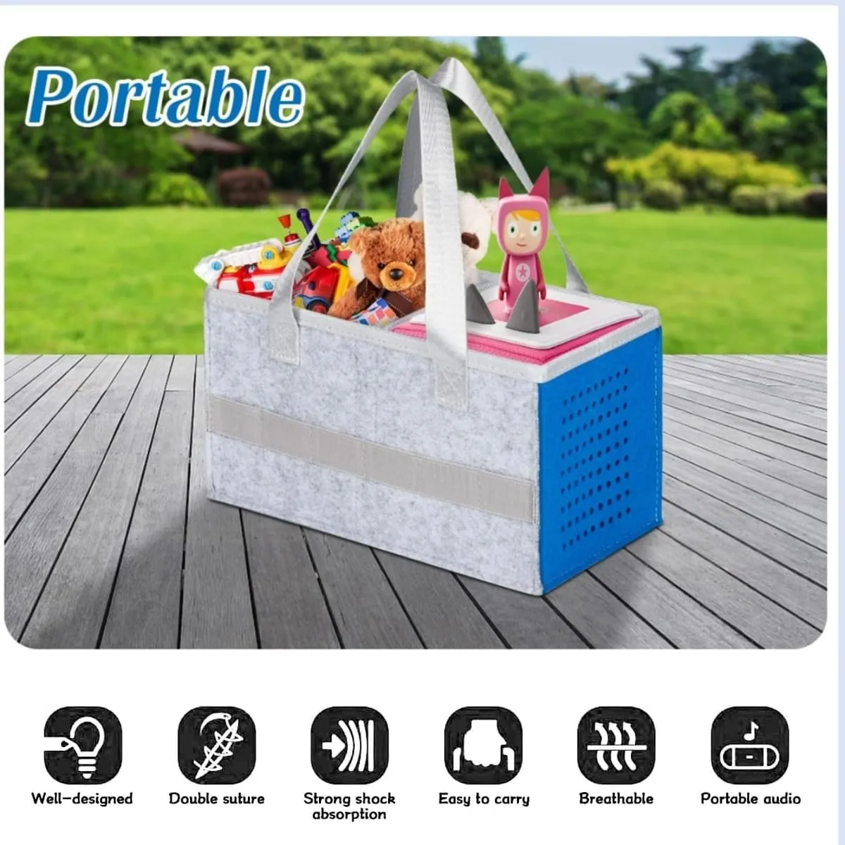 Portable Carrying Case for Toniebox Starter Set, Headphones and Charging Station, Can Hold 30-40 Tonies Figures Characters, Travel Storage Bag with Handle for Toniebox Accessories