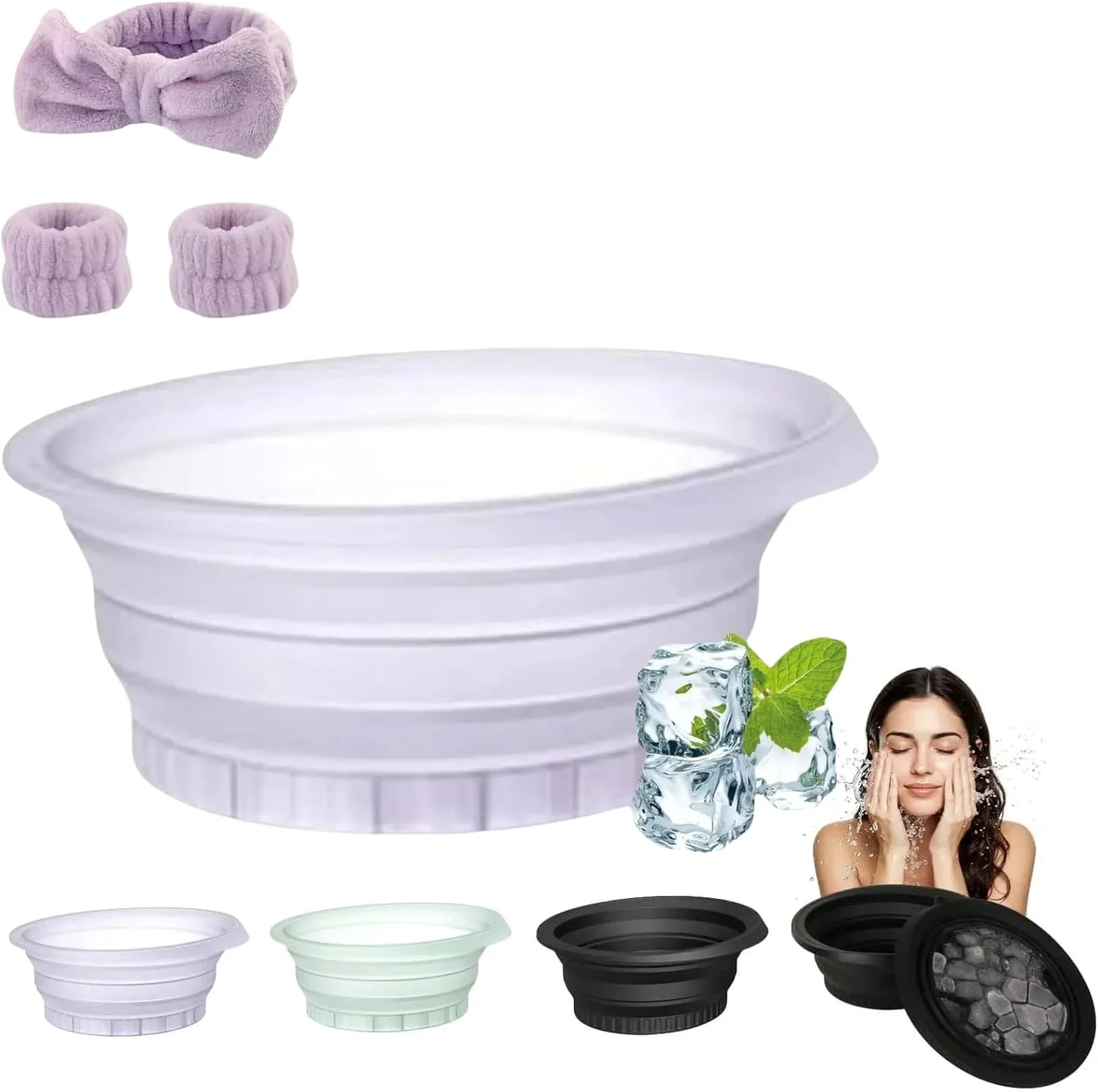 Portable Foldable Silicone Ice Facial Bowl,2025 New Face Bowl for Ice,Facial Cold Plunge Bowl Kit,Foldable Ice Face Bowl for Cold Plunge Therapy & Facial Skincare,Facial Cold Plunge Bowl(Purple)