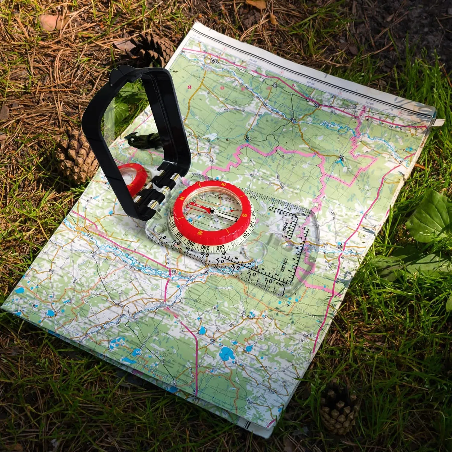 Posinly Advanced Orienteering Compass - Survival Whistle, Map Reading Field Compass for Camping, Hiking & Navigation, Great for Kids