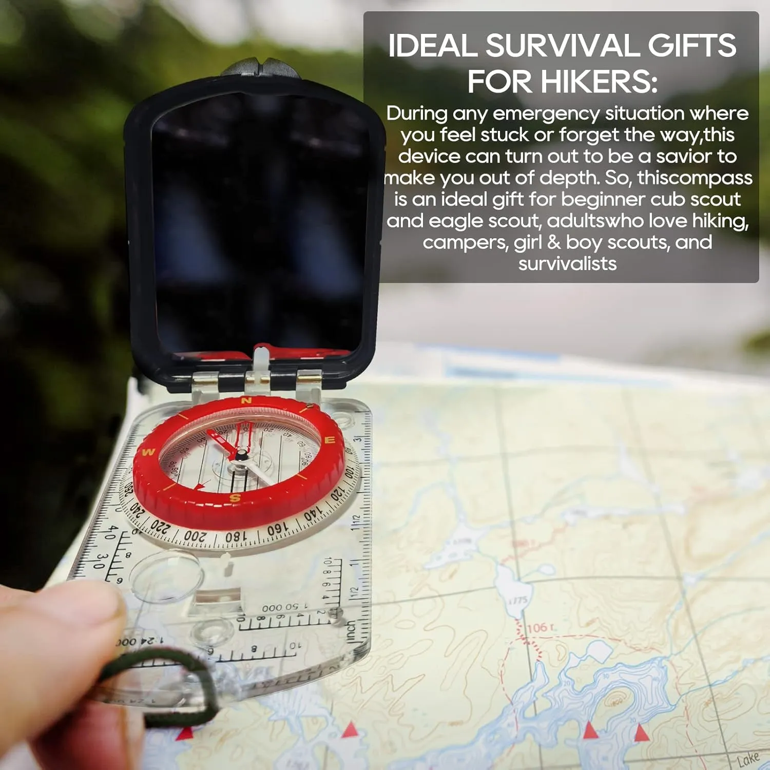 Posinly Advanced Orienteering Compass - Survival Whistle, Map Reading Field Compass for Camping, Hiking & Navigation, Great for Kids
