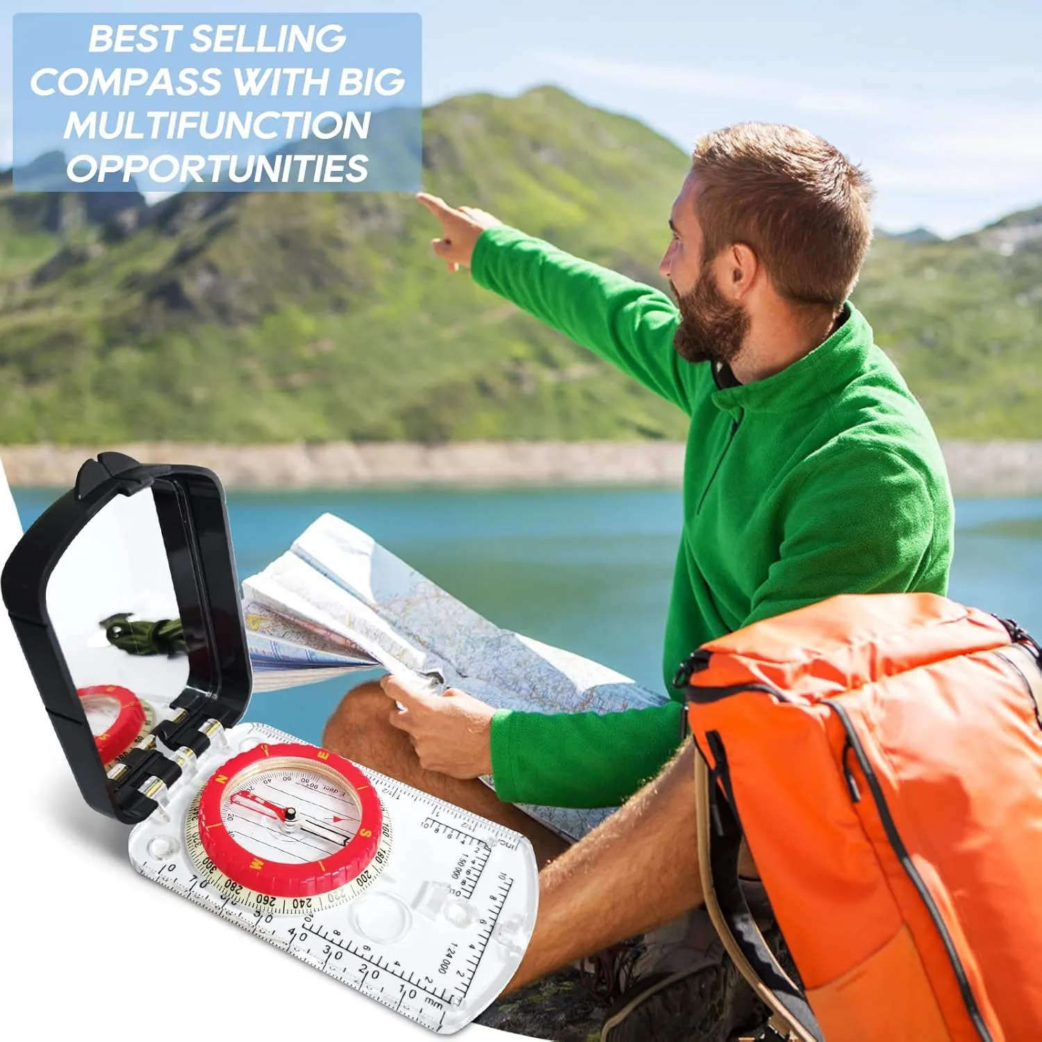 Posinly Advanced Orienteering Compass - Survival Whistle, Map Reading Field Compass for Camping, Hiking & Navigation, Great for Kids