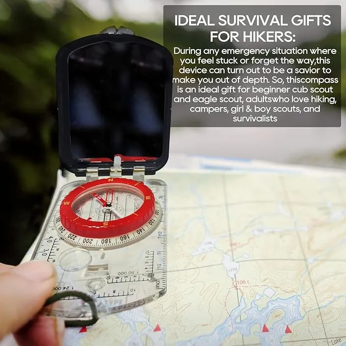 Posinly Orienteering Compass with Survival Whistle - Advanced Boy Scout Compass for Camping, Hiking and Navigation, Professional Field Compass for Map Reading, Compass for Kids