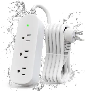 Power Strip Surge Protector, 5Ft Extension Cord with 3 Outlets,Waterproof Class 6 Heavy Duty Extension Cord for Indoor Outdoor,1875W/15A,UL FCC IPX6 Listed(3 Outlets(White), 5FT)