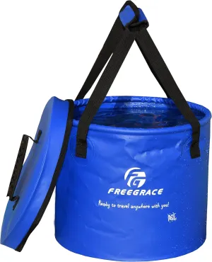 Premium Collapsible Bucket by Freegrace - Compact Portable Folding Water Container - Lightweight & Durable - Includes Handy Tool Mesh Pocket