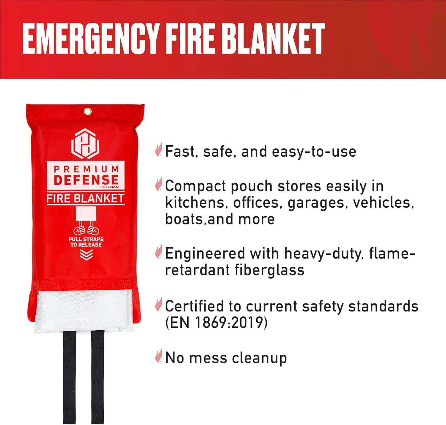 Premium Defense Fire Blanket, Emergency Fire Blanket, Fire Extinguisher, Flame Suppression, Fiberglass