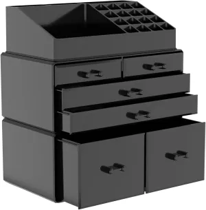 Professional 12-Drawer Makeup Cosmetic Organizer - Large Portable Storage Case & Display Box for Women, Countertop Beauty Products (Black)