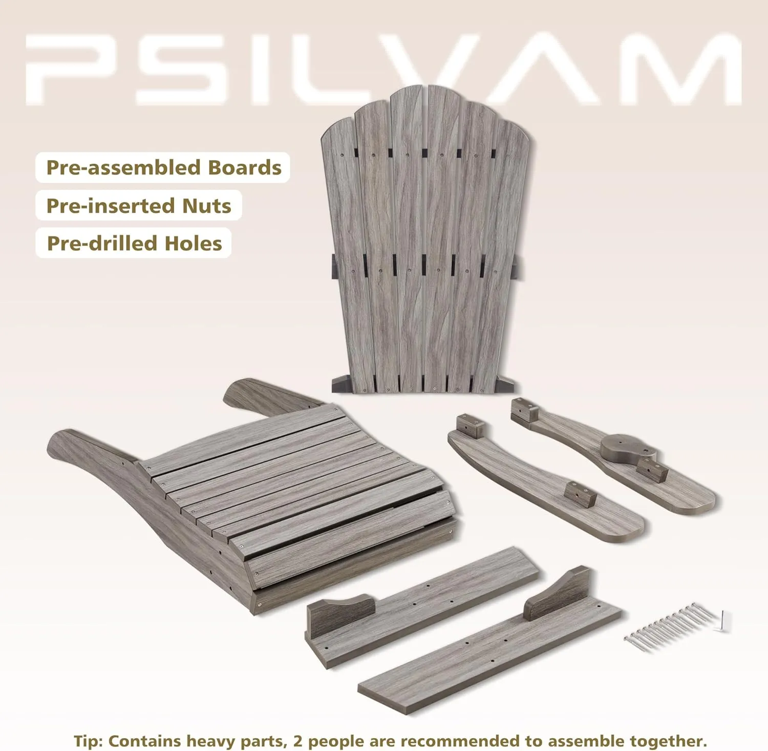 Psilvam Oversized Adirondack Chair, Fade-Resistant & Odor-Free Poly Lumber Fire Pit Chairs with Cup Holder, Weatherproof Lawn Chair, Easy 15 Min Install Patio Chair, 350 Lbs Support (1, Light Gray)