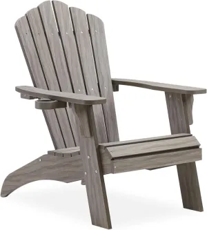 Psilvam Oversized Adirondack Chair, Fade-Resistant & Odor-Free Poly Lumber Fire Pit Chairs with Cup Holder, Weatherproof Lawn Chair, Easy 15 Min Install Patio Chair, 350 Lbs Support (1, Light Gray)