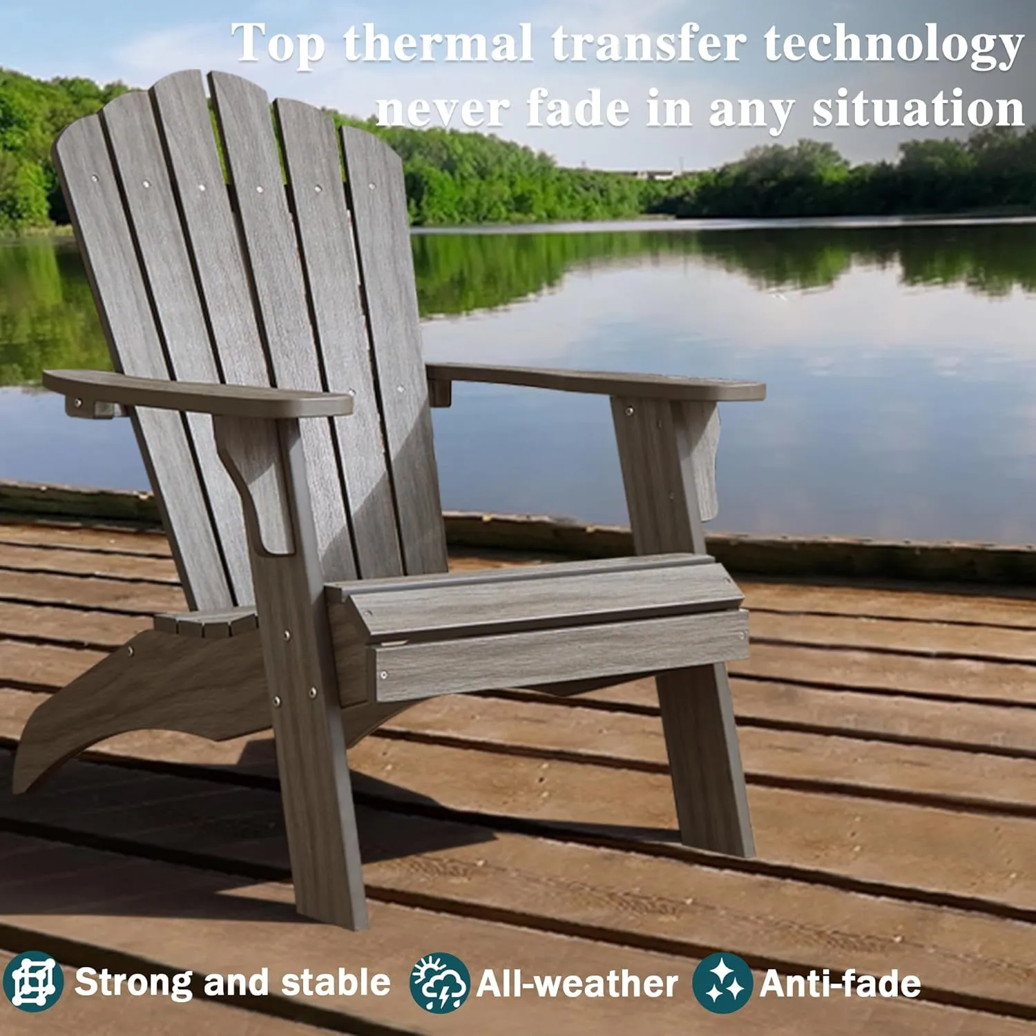 Psilvam Oversized Adirondack Chair, Fade-Resistant & Odor-Free Poly Lumber Fire Pit Chairs with Cup Holder, Weatherproof Lawn Chair, Easy 15 Min Install Patio Chair, 350 Lbs Support (1, Light Gray)