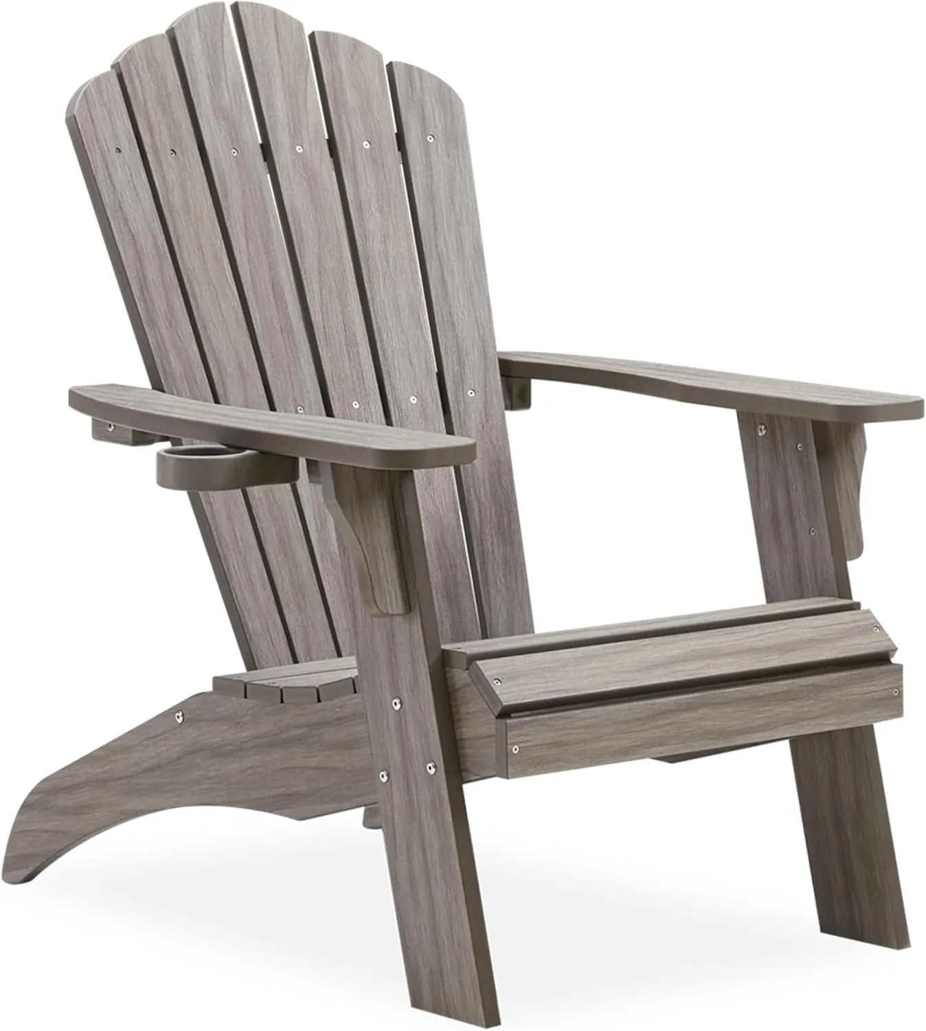 Psilvam Oversized Adirondack Chair, Fade-Resistant & Odor-Free Poly Lumber Fire Pit Chairs with Cup Holder, Weatherproof Lawn Chair, Easy 15 Min Install Patio Chair, 350 Lbs Support (1, Light Gray)