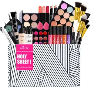 Pure Vie All-in-One Holiday Gift Surprise Makeup Set Essential Starter Bundle Include Eyeshadow Palette Lipstick Concealer Blush Mascara Eyeliner Face Powder Lipgloss Brush - Full Makeup Kit for Women