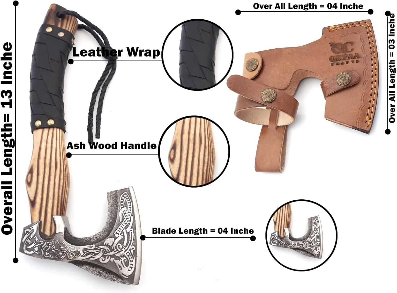 QEPAA CRAFTS® 13” Inch Hand-Forged Viking Axe-Rosewood Handle Hatchets and Axes, Wood Splitting Axe, Camping Axe,Viking Gift for Men (Medieval)