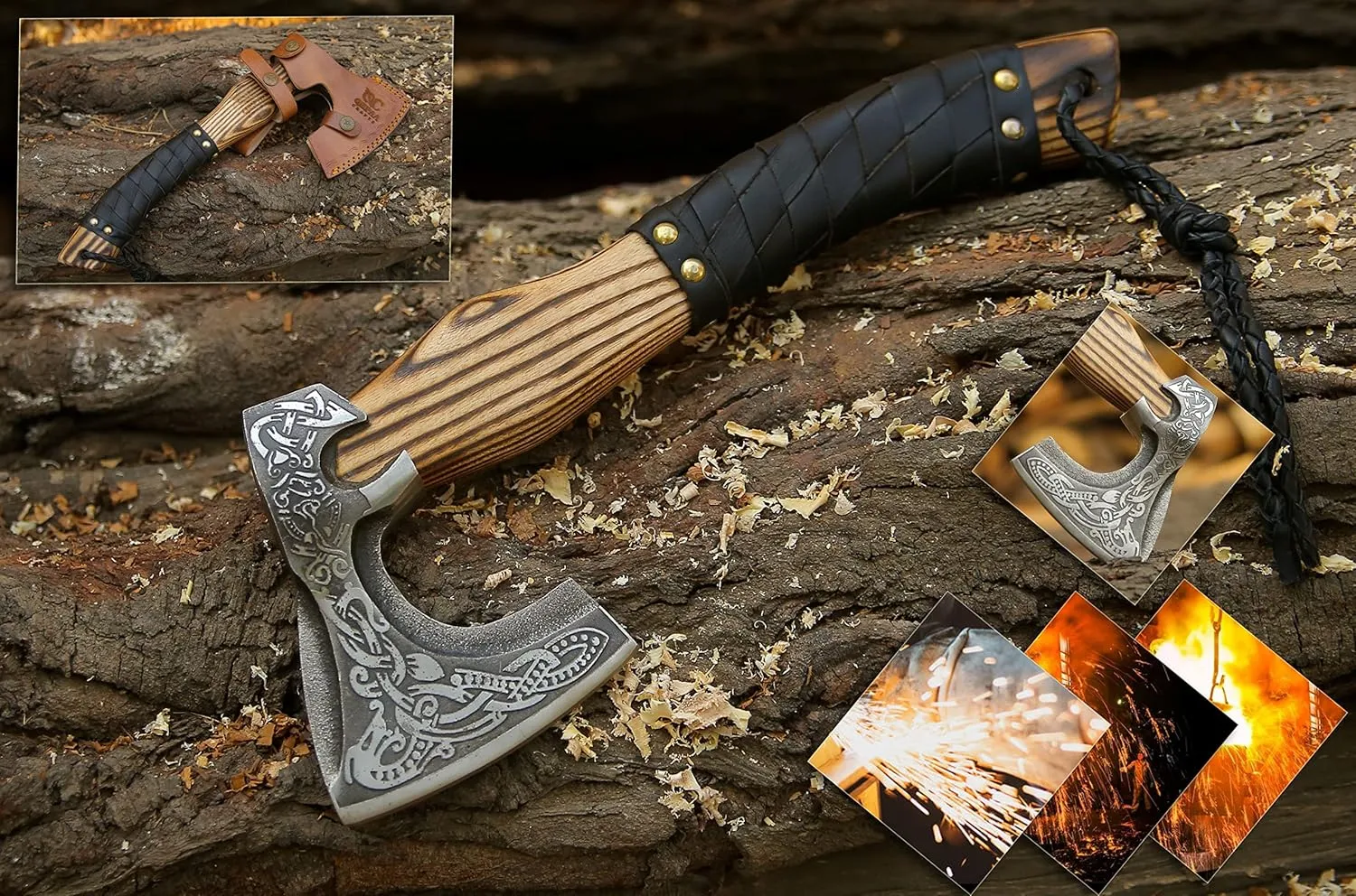 QEPAA CRAFTS® 13” Inch Hand-Forged Viking Axe-Rosewood Handle Hatchets and Axes, Wood Splitting Axe, Camping Axe,Viking Gift for Men (Medieval)