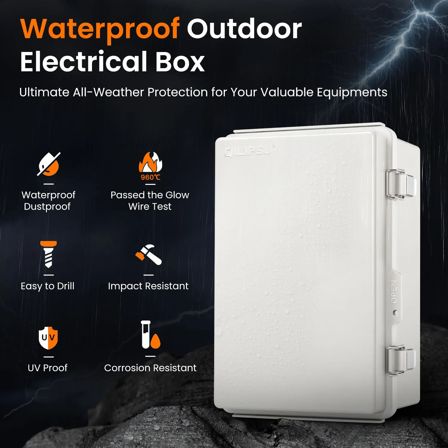 QILIPSU UL94-V0 Outdoor Electrical Box 11.4"x7.5"x5.5" Pro Waterproof Junction Box Weatherproof PC/ABS Alloy Plastic IP67 Project Electric Enclosure Grey Hinged Door