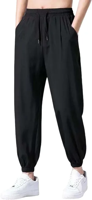 Quick Dry Sweatpants Men Big and Tall Ice Silk Hiking Pants Lightweight Breathable Stretch Drawstring Trousers