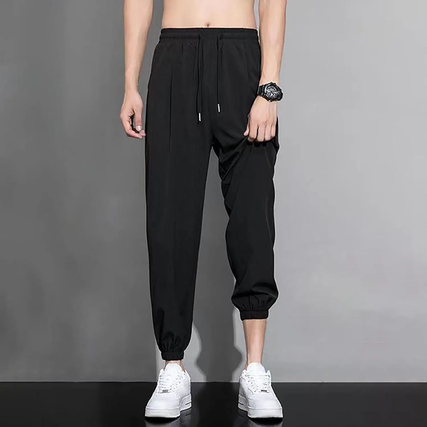 Quick Dry Sweatpants Men Big and Tall Ice Silk Hiking Pants Lightweight Breathable Stretch Drawstring Trousers