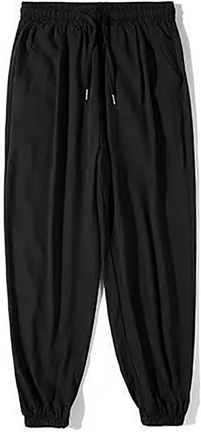 Quick Dry Sweatpants Men Big and Tall Ice Silk Hiking Pants Lightweight Breathable Stretch Drawstring Trousers