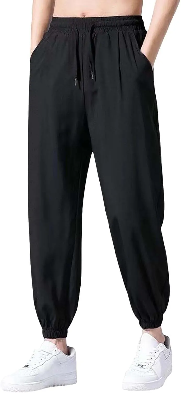 Quick Dry Sweatpants Men Big and Tall Ice Silk Hiking Pants Lightweight Breathable Stretch Drawstring Trousers