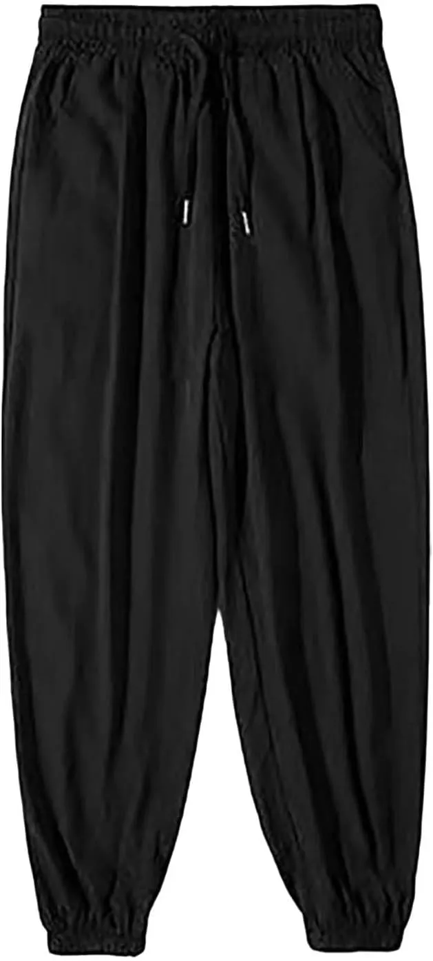 Quick Dry Sweatpants Men Big and Tall Ice Silk Hiking Pants Lightweight Breathable Stretch Drawstring Trousers