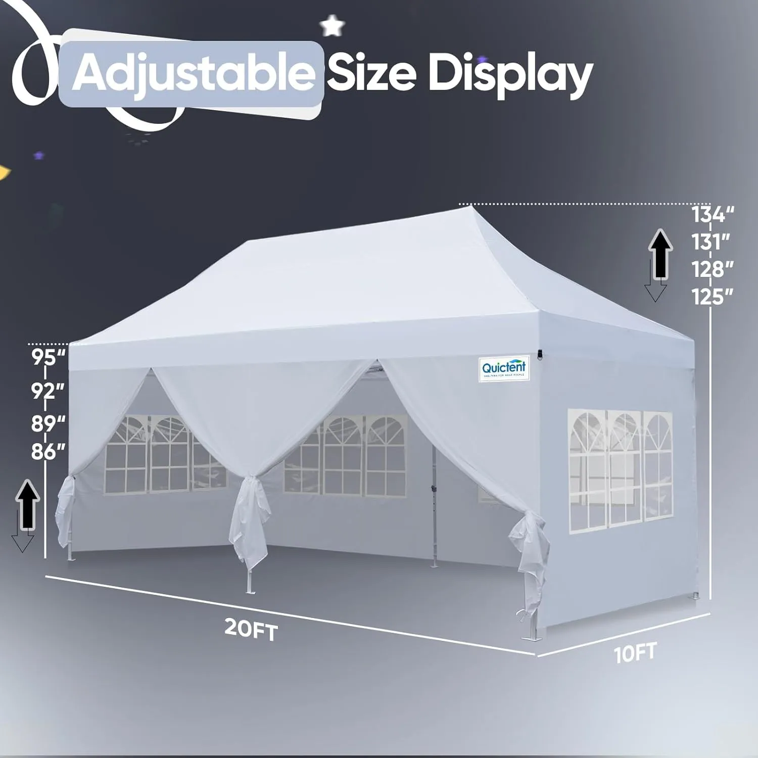 Quictent 10x20 Heavy Duty Pop Up Canopy Tent with Sidewalls, Hexagonal Legs- Commercial Instant Shelter with 3-Year Frame Warranty, 800D Waterproof Oxford Fabric for Weddings, Events, Outdoor Markets