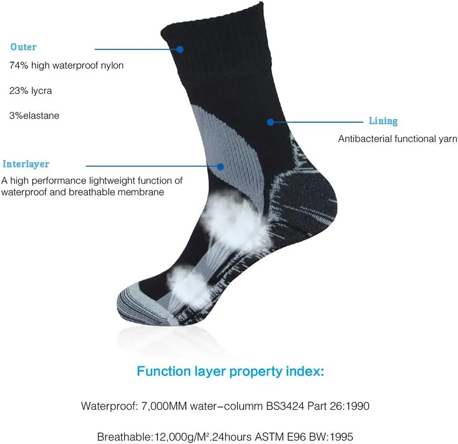 RANDY SUN Waterproof Socks, Unisex Cycling/Hunting/Fishing/Running Ankle Socks 1&2 Pair