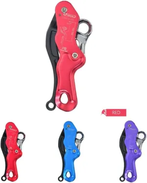 Rappelling Device Descender Rope Rescue Equipment Hand Controls Designed Stop Descender Belay Device Fall Protection, Aluminum-Magnesium Alloy, for 9-11mm RopeRed-1pcs