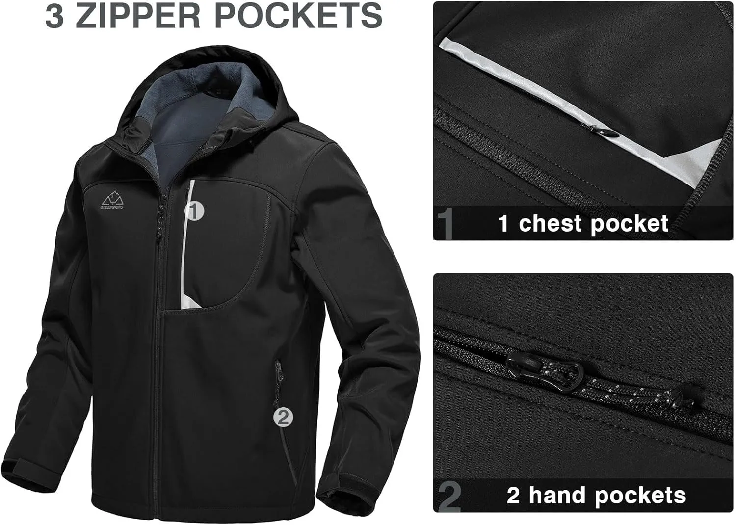 Rdruko Men's Soft Shell Jacket Fleece Lined Waterproof Lightweight Hiking Hooded Winter Jacket