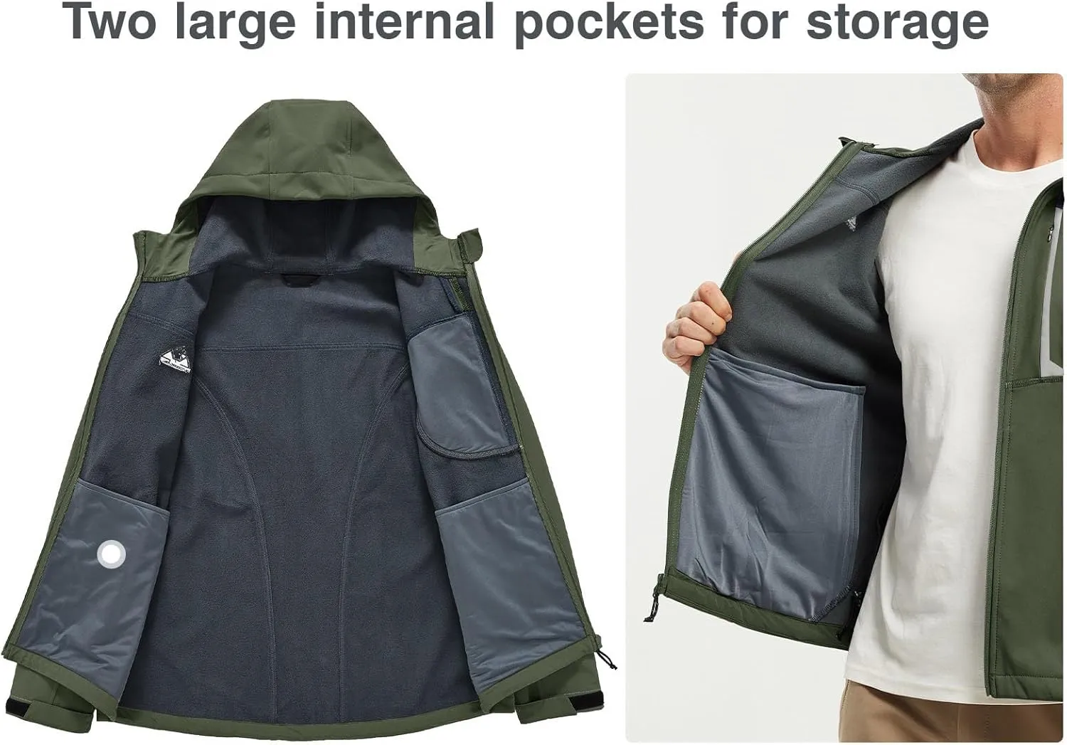 Rdruko Men's Soft Shell Jacket Fleece Lined Waterproof Lightweight Hiking Hooded Winter Jacket