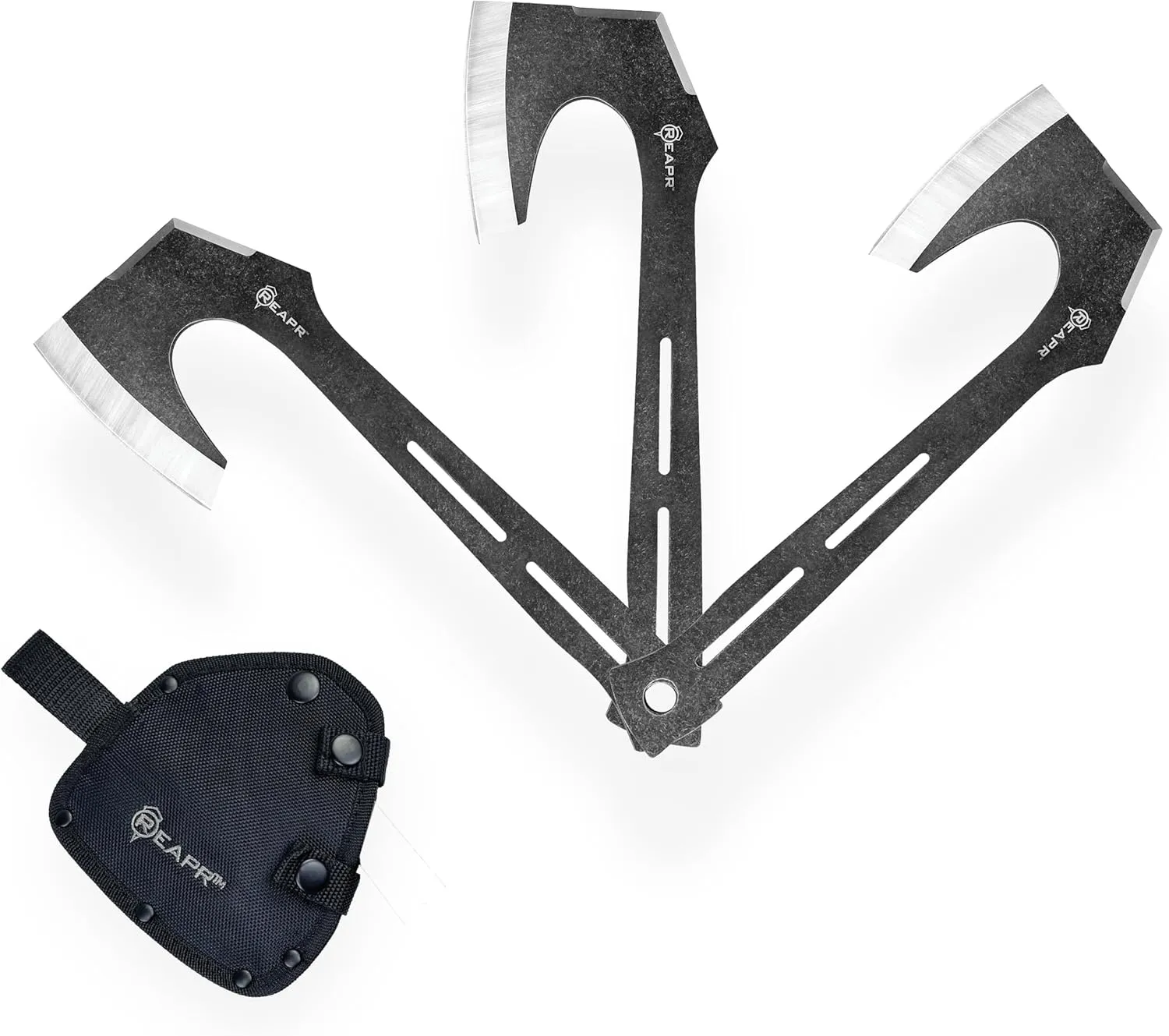 Reapr CHUK 3-Piece Throwing Axe Set – 11" Full-Tang Tactical Tomahawks with Dual-Edge Blades, Stonewashed Finish, Nylon Sheath with MOLLE – Outdoor Recreation, Camping, Target Practice, Gifting