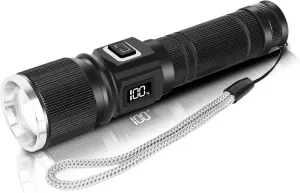 Rechargeable Flashlight with LCD Display, Super Bright Small Pocket Flashlight, 3 Modes LED Tactical Flash Light, Zoomable Waterproof for Camping and Home(1Pack, Black CW)